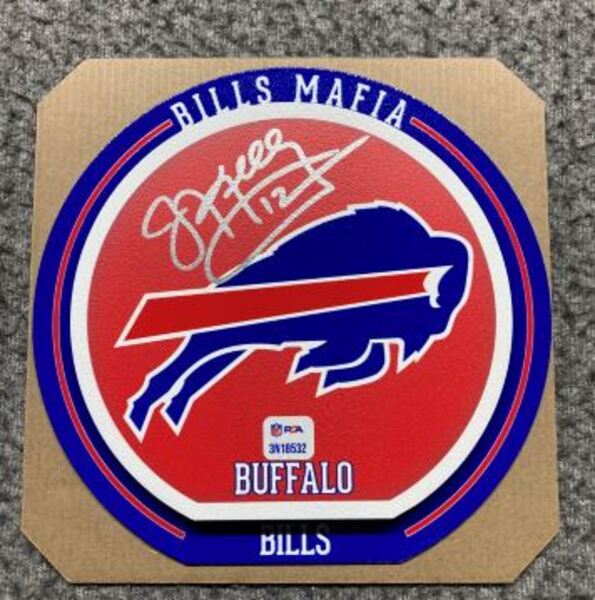 HOF - Bills Jim Kelly Signed 3D Metal Wall Art (8x8)