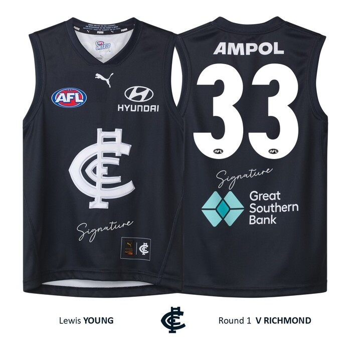 Photo of Lewis Young #33 Carlton Round 1 'Raised Monogram' Guernsey