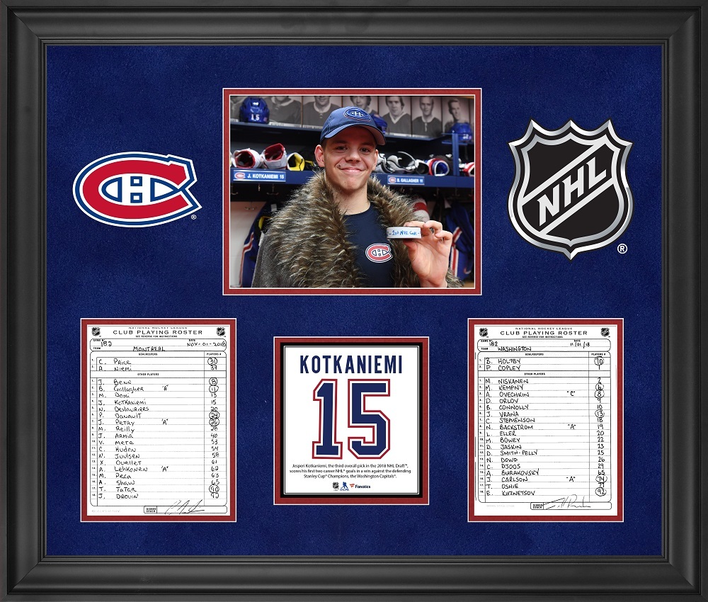 Montreal Canadiens Framed Original Line-Up Cards from November 1, 2018 vs. Washington Capitals - Jesperi Kotkaniemi First Two NHL Goals