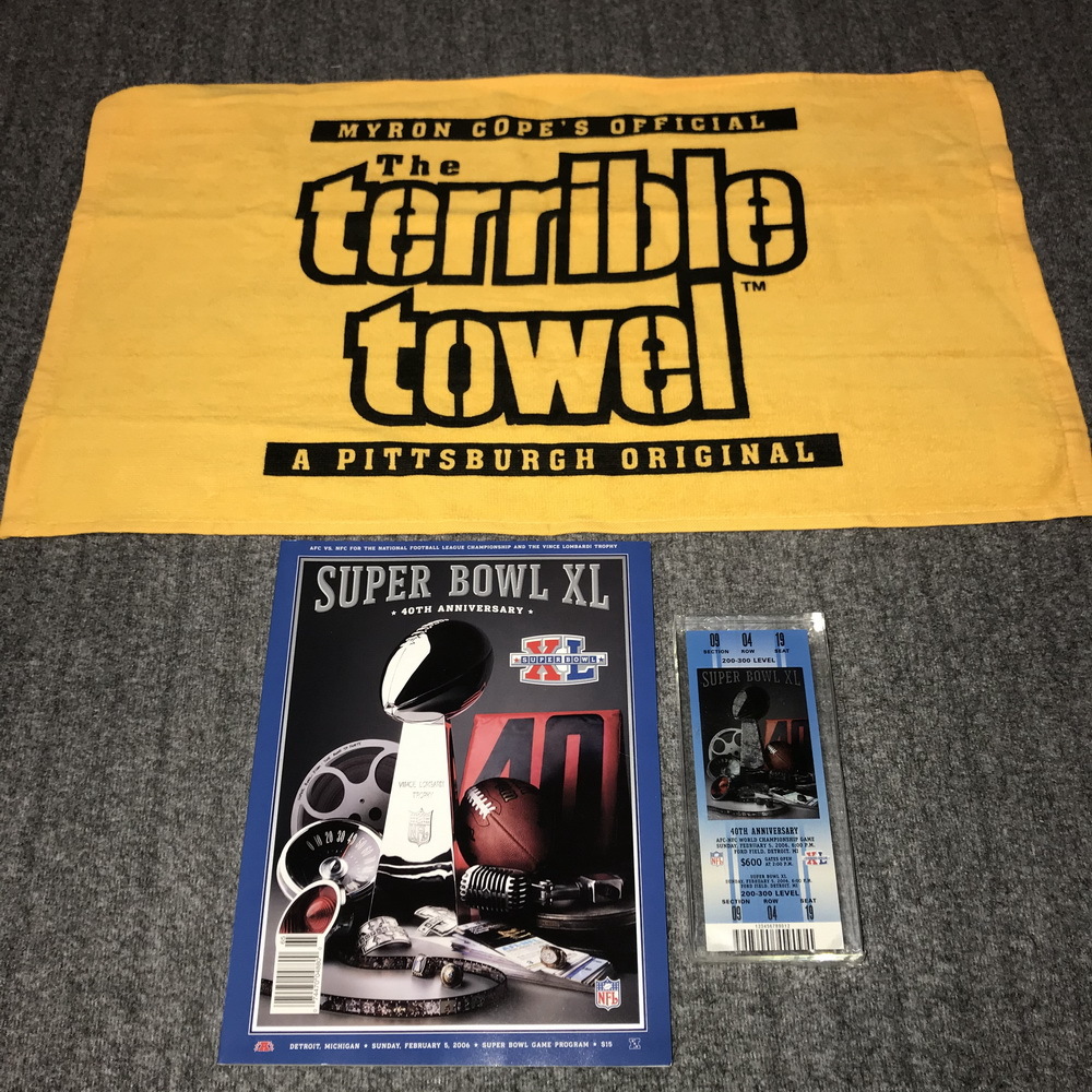 Steelers Bundle Super Bowl XL Paperweight + Super Bowl XL + Terrible Towel