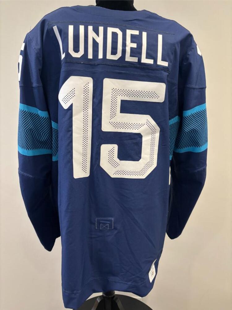 Anton Lundell Finland Game-Used Blue Jersey worn v. Sweden on February 13, 2026, as a part of the 2026 Milano Cortina Winter Games.