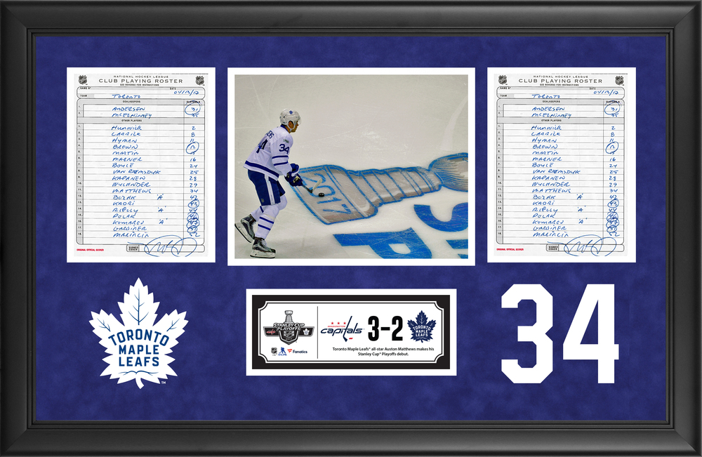 Toronto Maple Leafs Framed Original Line-Up Cards From April 13, 2017 vs. Washington Capitals - Auston Matthews Stanley Cup Playoffs Debut