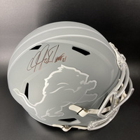 HOF - Lions Calvin Johnson Signed Replica Slate Speed Helmet with HOF 21...