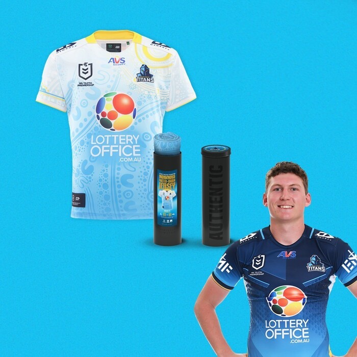 Photo of Jaylan De Groot #2 2025 Gold Coast Titans Indigenous Jersey + Boomerang