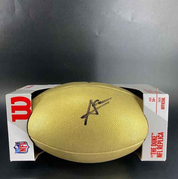NFL - Broncos Audric Estime Signed Gold Composite Football