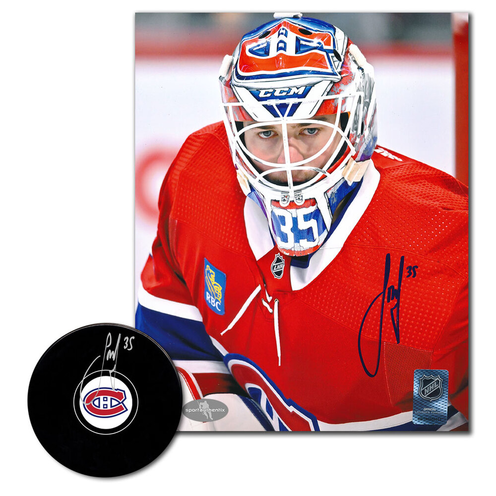 Sam Montembeault Autographed Montreal Canadiens Hockey Puck & 8x10 Photo Combo