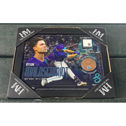 Photo of Ryan Waldschmidt MLB Debut Highland Mint Frame - Game Used Dirt  & Base - NYM @ ARI 5/8/26