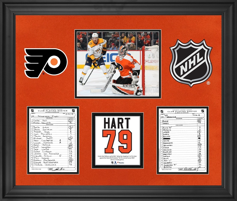 Philadelphia Flyers Framed Original Line-Up Cards from December 20, 2018 vs. Nashville Predators - Carter Hart Second NHL Win