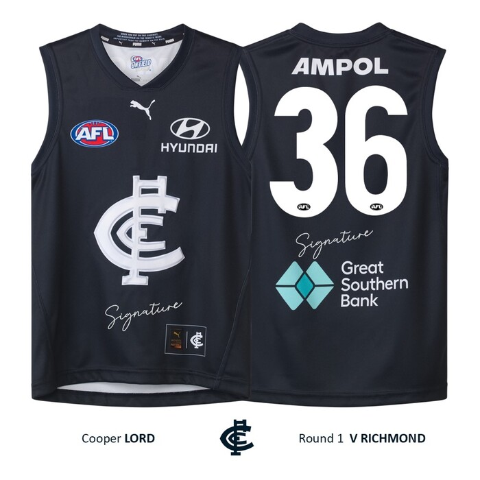 Photo of Cooper Lord #36 Carlton Round 1 'Raised Monogram' Guernsey