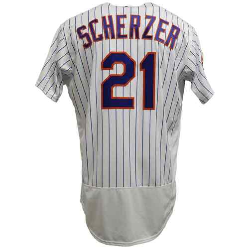 Max Scherzer #21 - Game-Used White Pinstripe Jersey - Mets vs