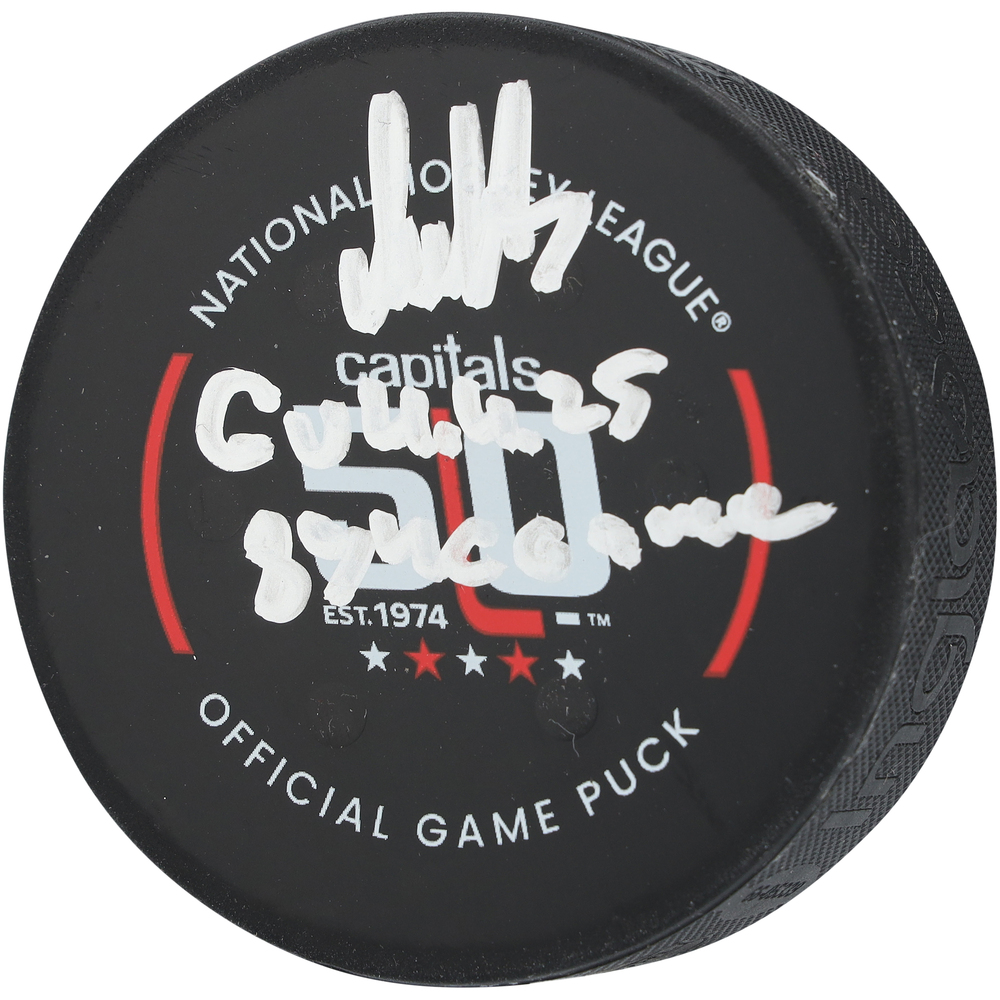 Alex Ovechkin Washington Capitals Autographed Game-Used Puck From 894th Record-Tying Game vs. Chicago Blackhawks on April 4, 2025 with Multiple Inscriptions (Not a Goal Puck)
