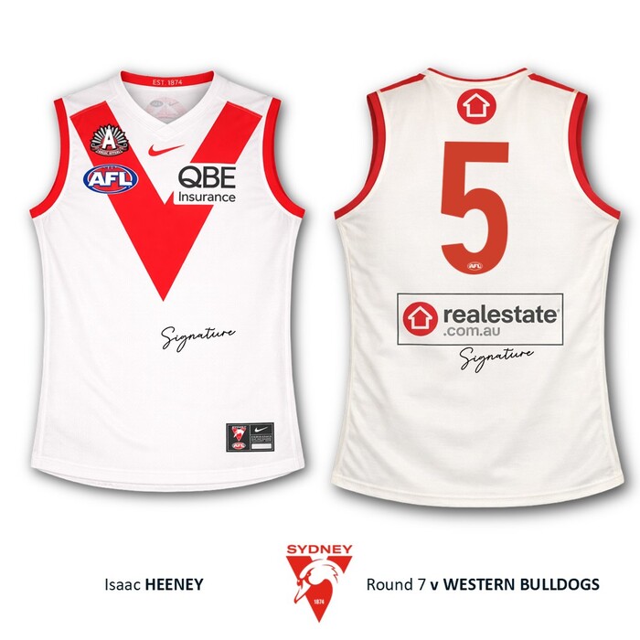 Photo of Isaac Heeney #5 Sydney Swans 2026 ANZAC Appeal Round *Player-Issue*Guernsey