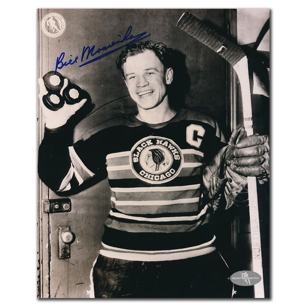 Bill Mosienko Autographed Chicago Blackhawks 8x10 Photo - Fastest Hat Trick