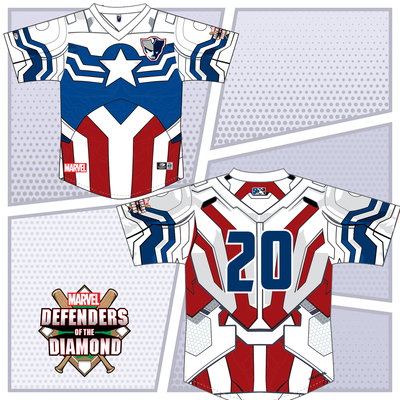 #20 Max Burt, Infielder Game-Worn Marvel Defenders of the Diamond Jersey, Size 48 (XL)