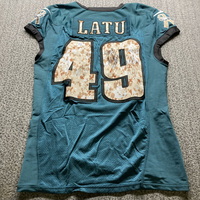 Eagles - Cameron Latu Signed Salute To Service Practice Worn Jersey Size 48