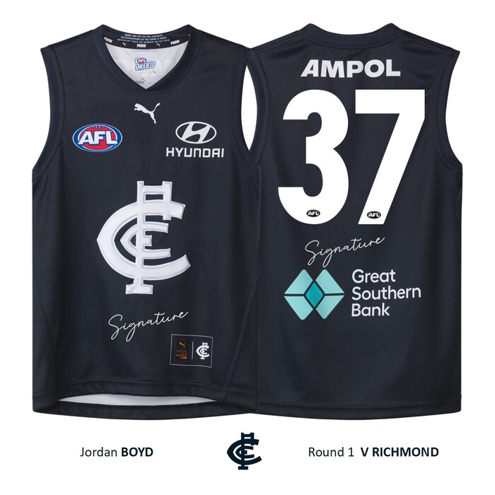 Photo of Jordan Boyd #37 Carlton Round 1 'Raised Monogram' Guernsey