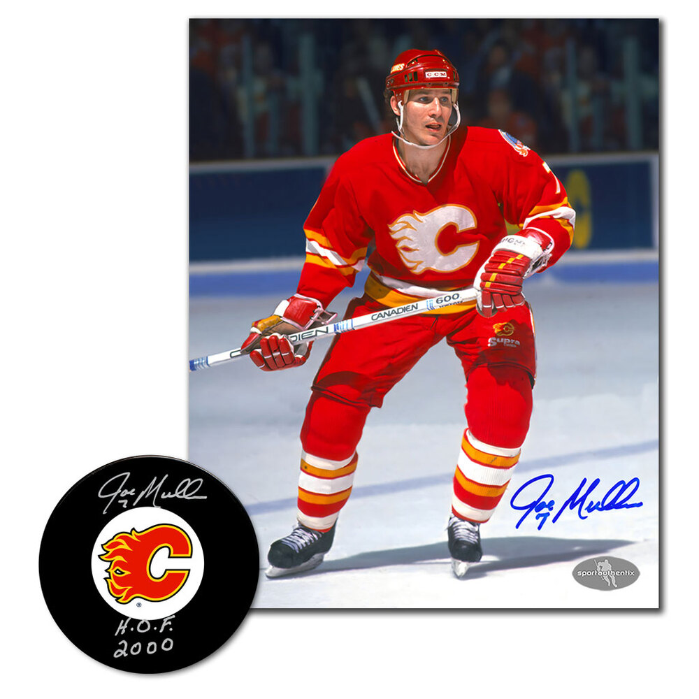 Joe Mullen Autographed Calgary Flames Hockey Puck & 8x10 Photo Combo