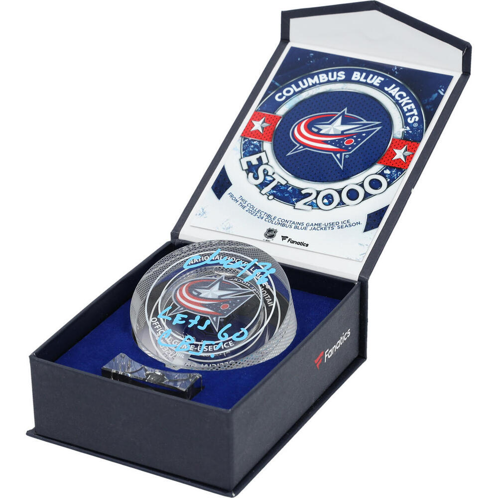 Kirill Marchenko Columbus Blue Jackets Autographed Crystal Puck - Filled with Ice from the 2023-24 Season with 