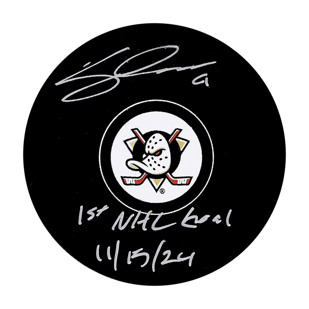 Cutter Gauthier Autographed Anaheim Ducks Puck w/1ST NHL GOAL 11/15/24 Inscription