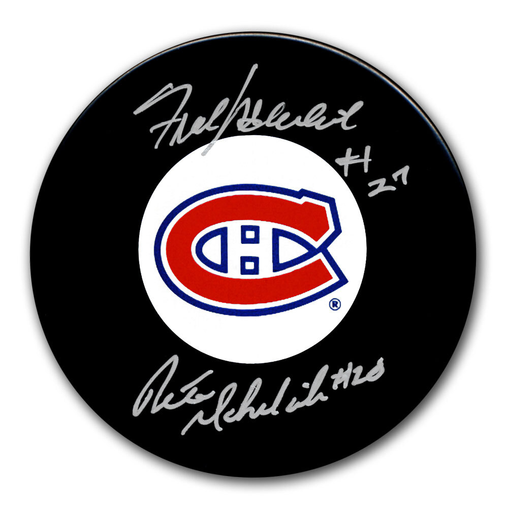 Frank Mahovlich & Pete Mahovlich Autographed Montreal Canadiens Hockey Puck
