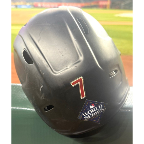 Photo of Corbin Carroll Game-Used Batting Helmet - 2023 World Series Game 4 - TEX @ ARI 10/31/2023