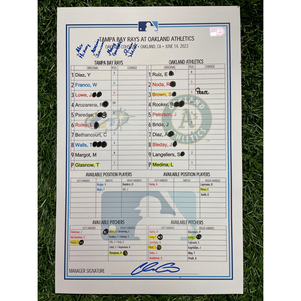 Game Used 25th Anniversary Lineup Card Tampa Bay Rays at Oakland