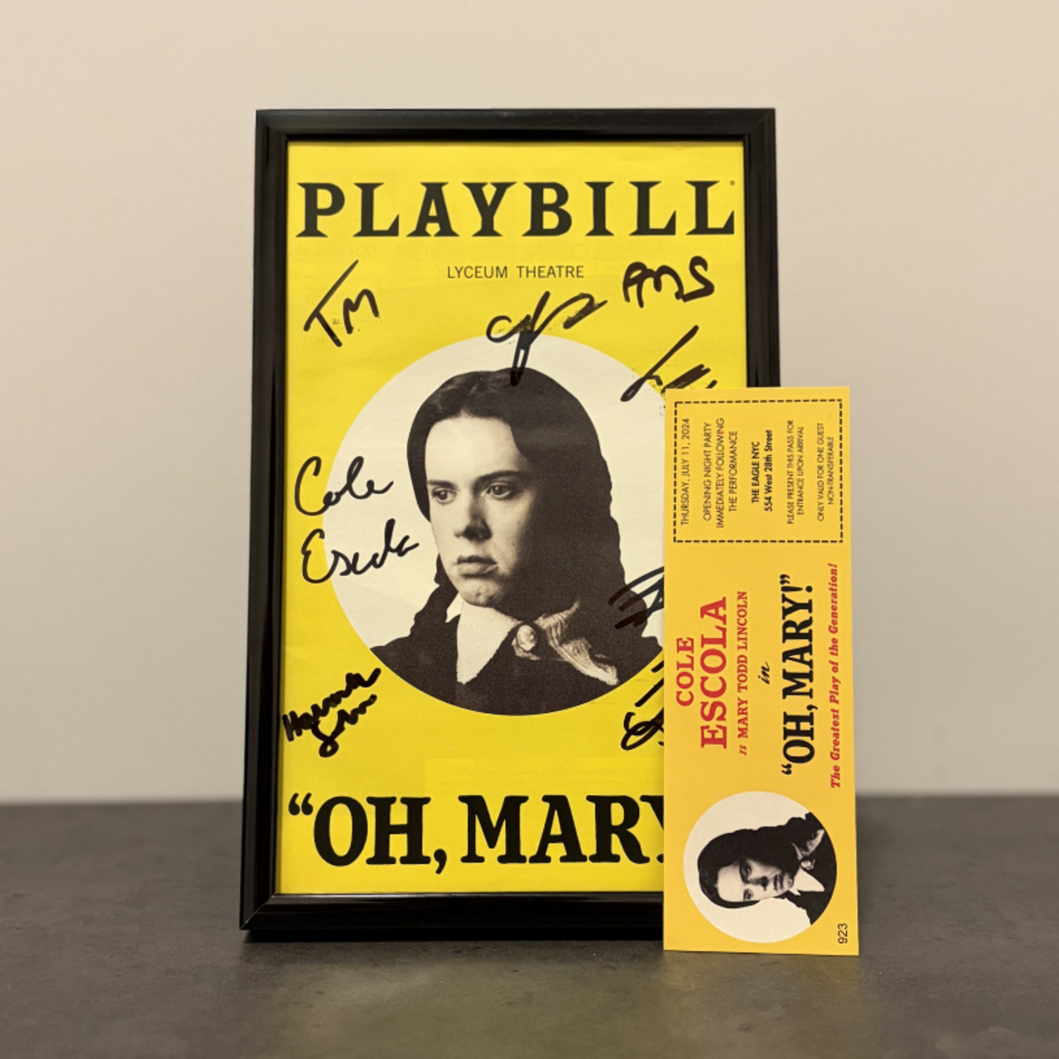 Photo of Oh, Mary! Original Cast Autographed Playbill and Opening Night Party Ticket