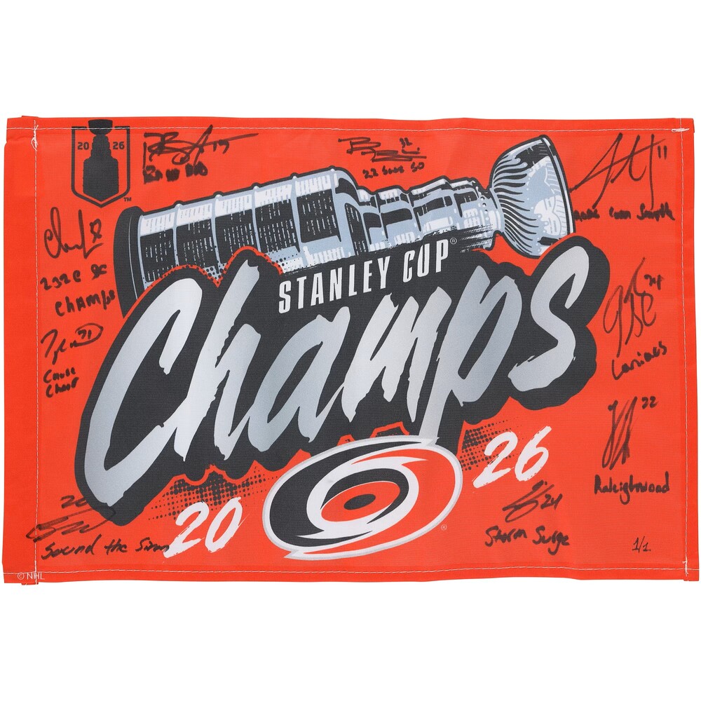 Carolina Hurricanes Autographed 2026 Stanley Cup Champions Locker Room Flag with 9 Signatures & Inscriptions - Limited Edition 1 of 1