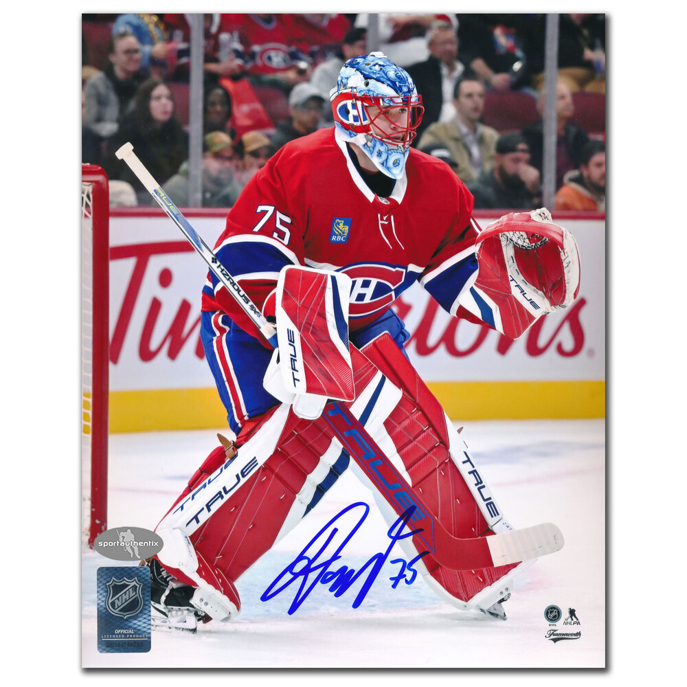 Jakub Dobes Autographed Montreal Canadiens 8x10 Photo · Red Jersey Goalie Stance