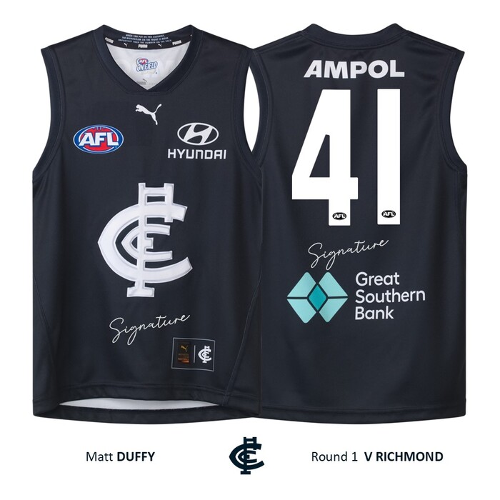 Photo of Matt Duffy #41 Carlton Round 1 'Raised Monogram' Guernsey