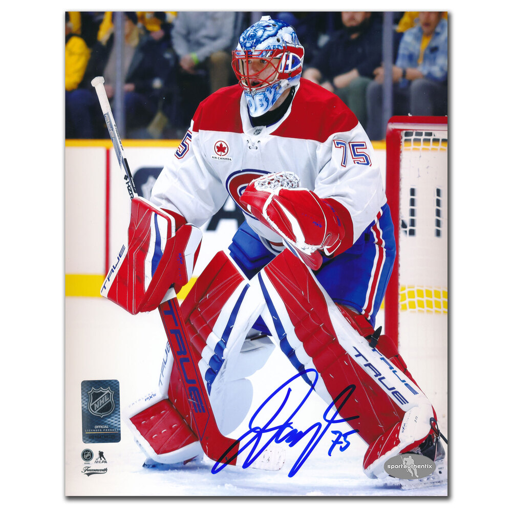Jakub Dobes Autographed Montreal Canadiens 8x10 Photo · White Jersey Game Action