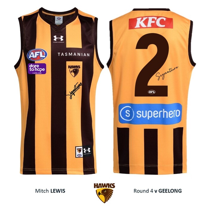 Photo of Mitch Lewis #2 Hawthorn 2026 Dare to Hope Guernsey