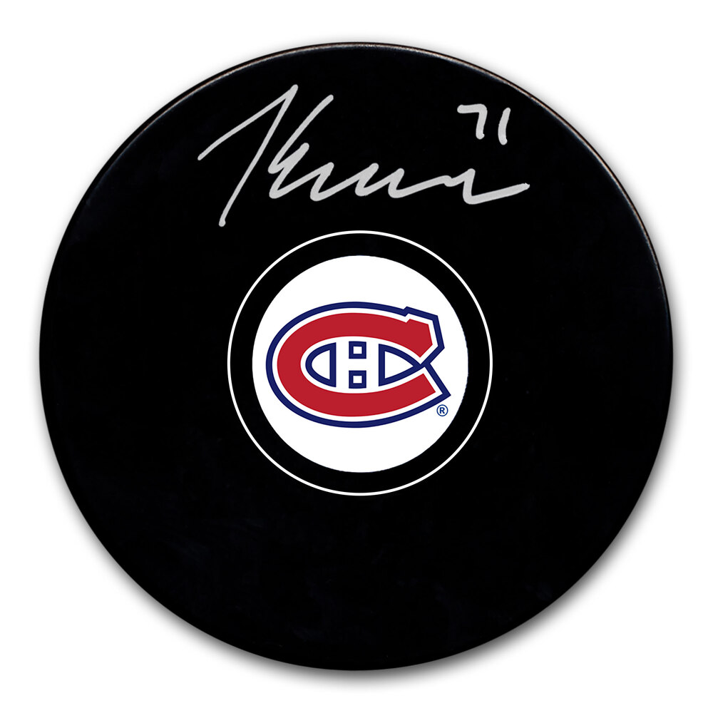 Jake Evans Autographed Montreal Canadiens Hockey Puck