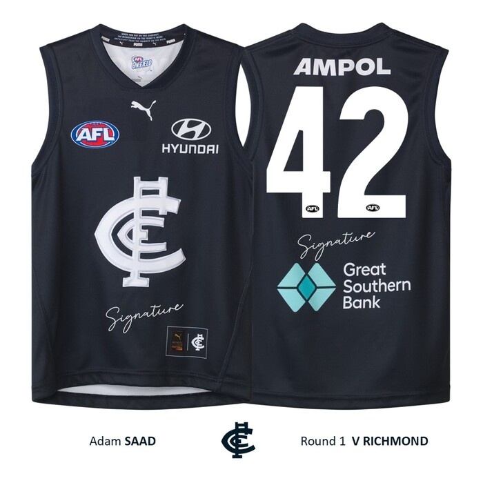 Photo of Adam Saad #42 Carlton Round 1 'Raised Monogram' Guernsey
