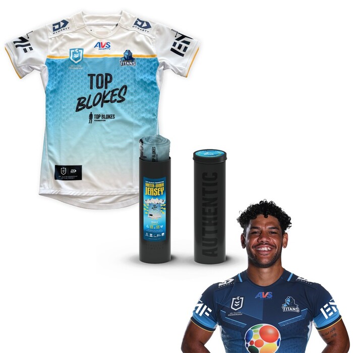 Photo of Brian Kelly 2025 Gold Coast Titans Top Blokes Foundation Jersey