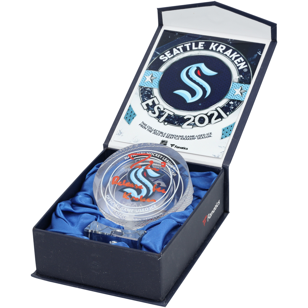 Jordan Eberle Seattle Kraken Autographed Crystal Puck - Filled with Ice from the 2023-24 Season with 