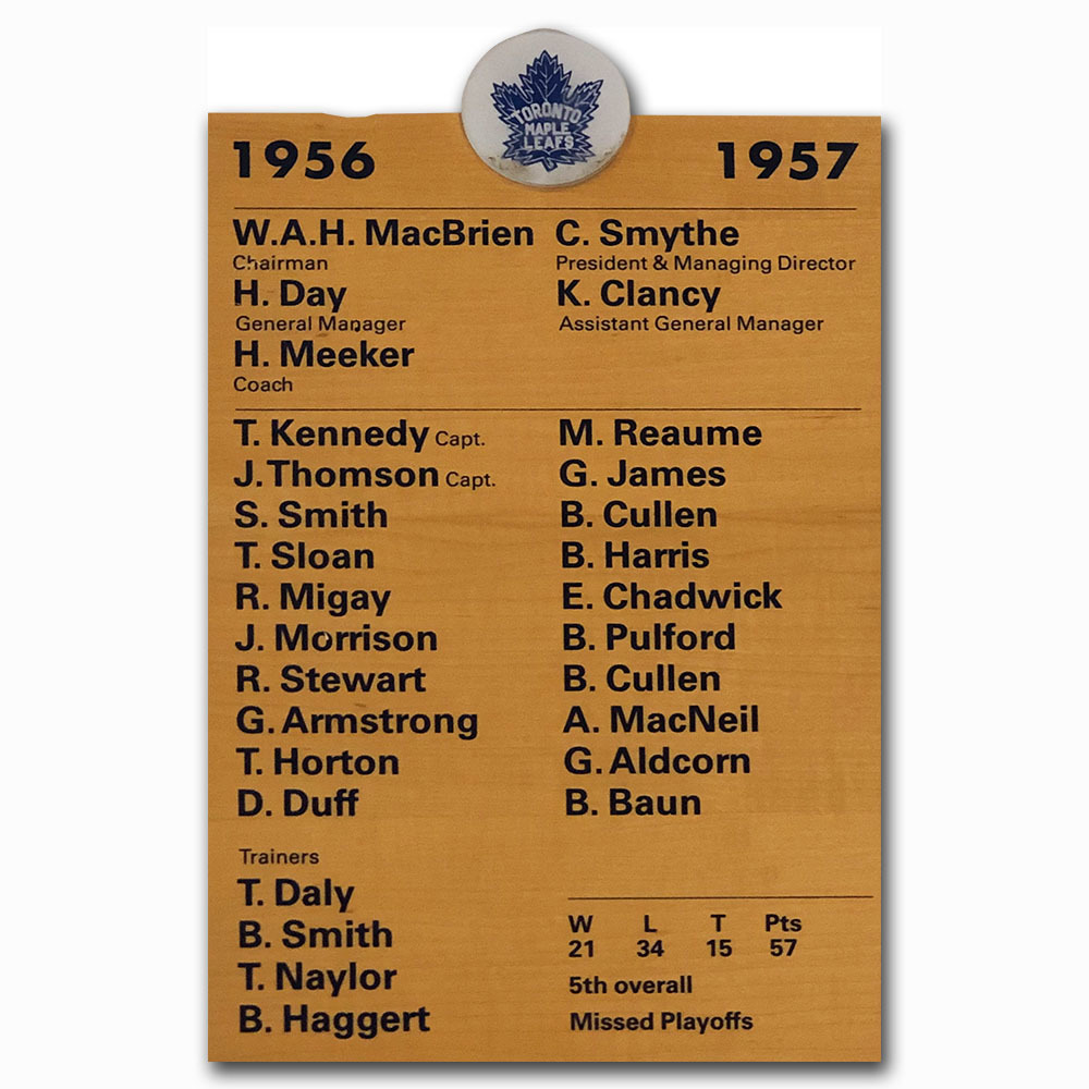 Toronto Maple Leafs 1956-57 Roster Plaque - Once on Display in Maple Leafs Locker Room