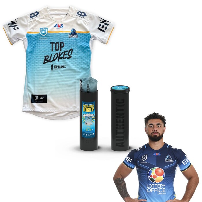 Photo of Jojo Fifita 2025 Gold Coast Titans Top Blokes Foundation Jersey