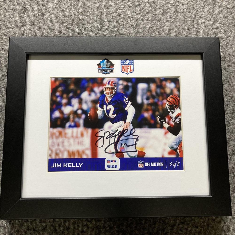 HOF - Bills Jim Kelly NFL Auction Exclusive Signed 5x7 Framed Photo Individually Numbered 5 of 5
