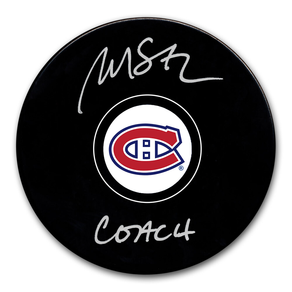 Martin St. Louis Autographed Montreal Canadiens Hockey Puck · Coach Inscription