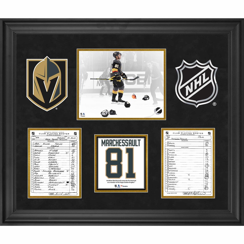 Vegas Golden Knights Framed Original Lineup Cards from January 19, 2019 vs. Pittsburgh Penguins - Jonathan Marchessault 1st Vegas Golden Knights Hat Trick