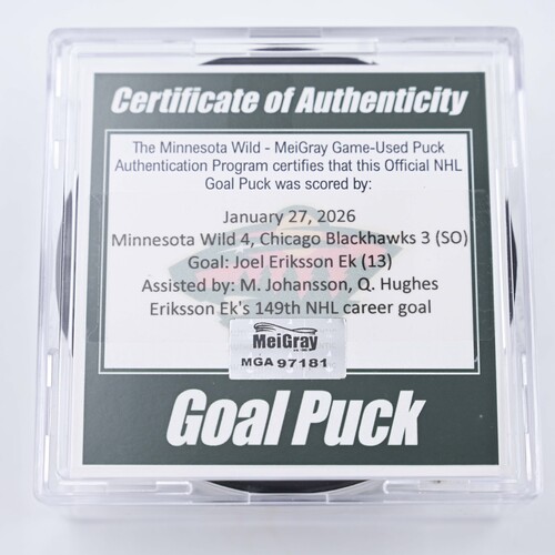 Image of Ek, Joel Eriksson - Minnesota Wild - January 27, 2026 vs. Chicago Blackhawks (Wild's 25th Anniversary Logo)