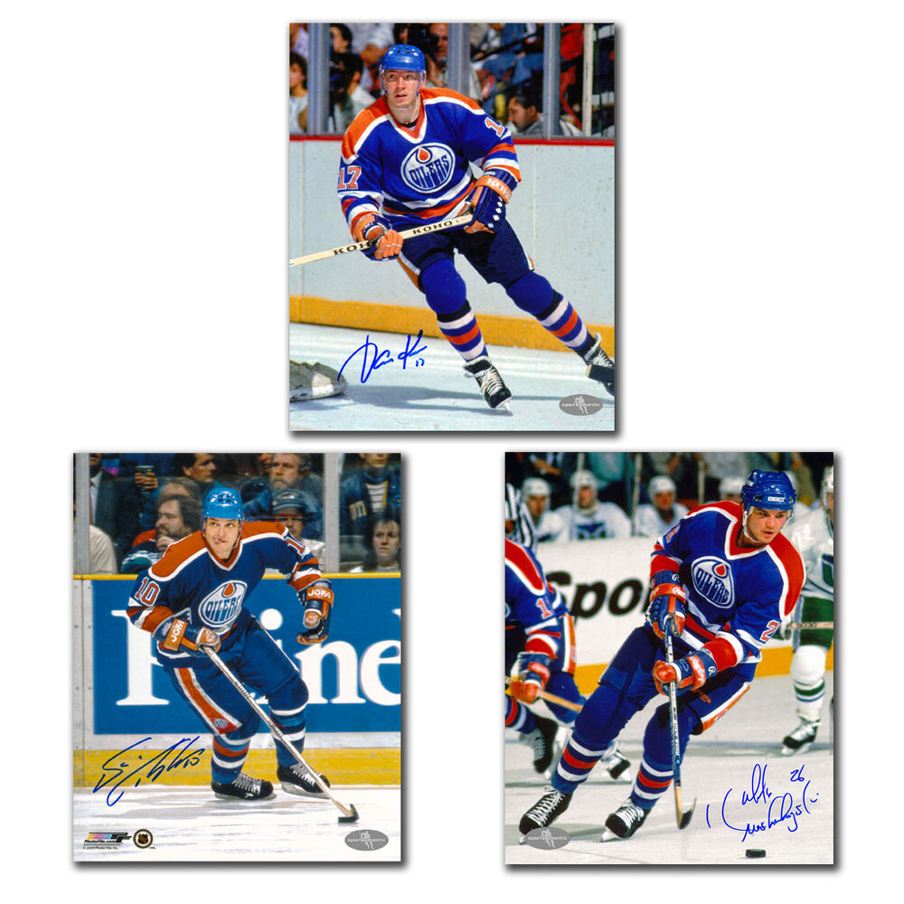 Jari Kurri, Esa Tikkanen & Mike Krushelnyski Autographed Edmonton Oilers 8x10 Photo Bundle