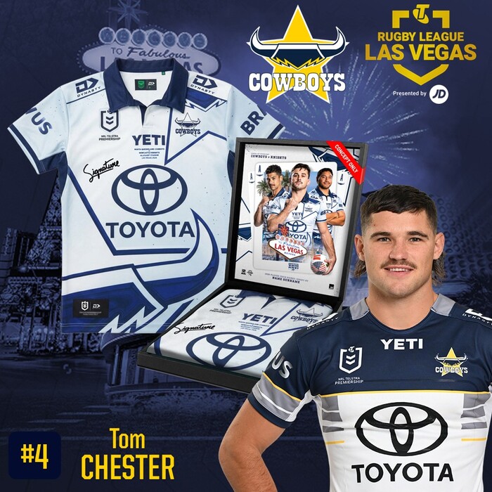 Photo of Tom Chester #4 2026 North Queensland Toyota Cowboys Vegas Player-Issue Jersey