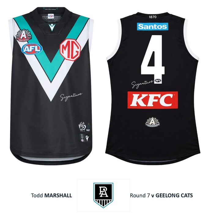 Photo of Todd Marshall #4 Port Adelaide 2026 ANZAC Appeal Round Match-Worn Guernsey