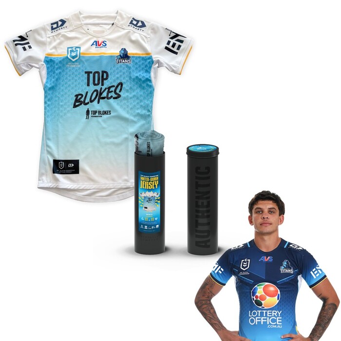 Photo of Jayden Campbell #7 2025 Gold Coast Titans Top Blokes Foundation Match-Worn Jersey