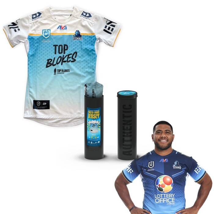 Photo of Moeaki Fotuaika #8 2025 Gold Coast Titans Top Blokes Foundation Match-Worn Jersey