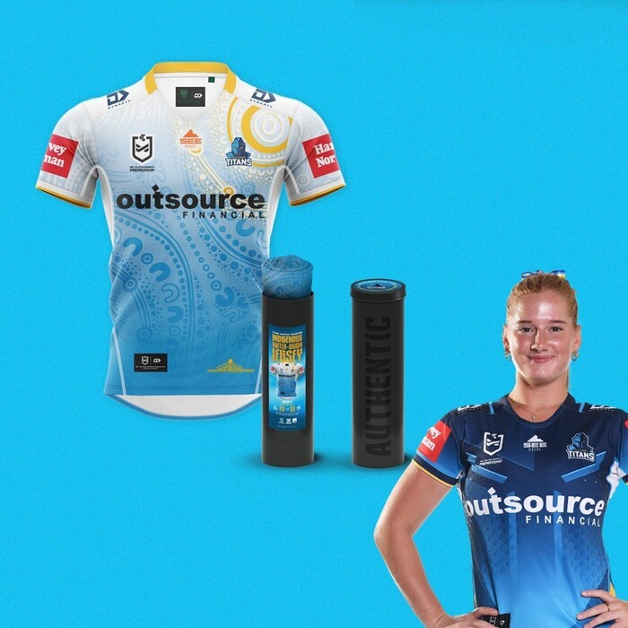 Photo of Lailani Montgomery #1 2025 Gold Coast Titans Indigenous Jersey + Boomerang