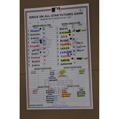 Game-Used Lineup Card - 2019 Futures Game (7/7/2019) - National League Dugout