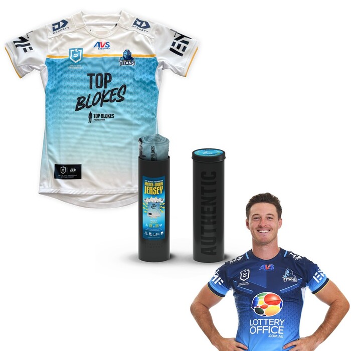 Photo of Sam Verrills #9 2025 Gold Coast Titans Top Blokes Foundation *Player-Issue* Jersey